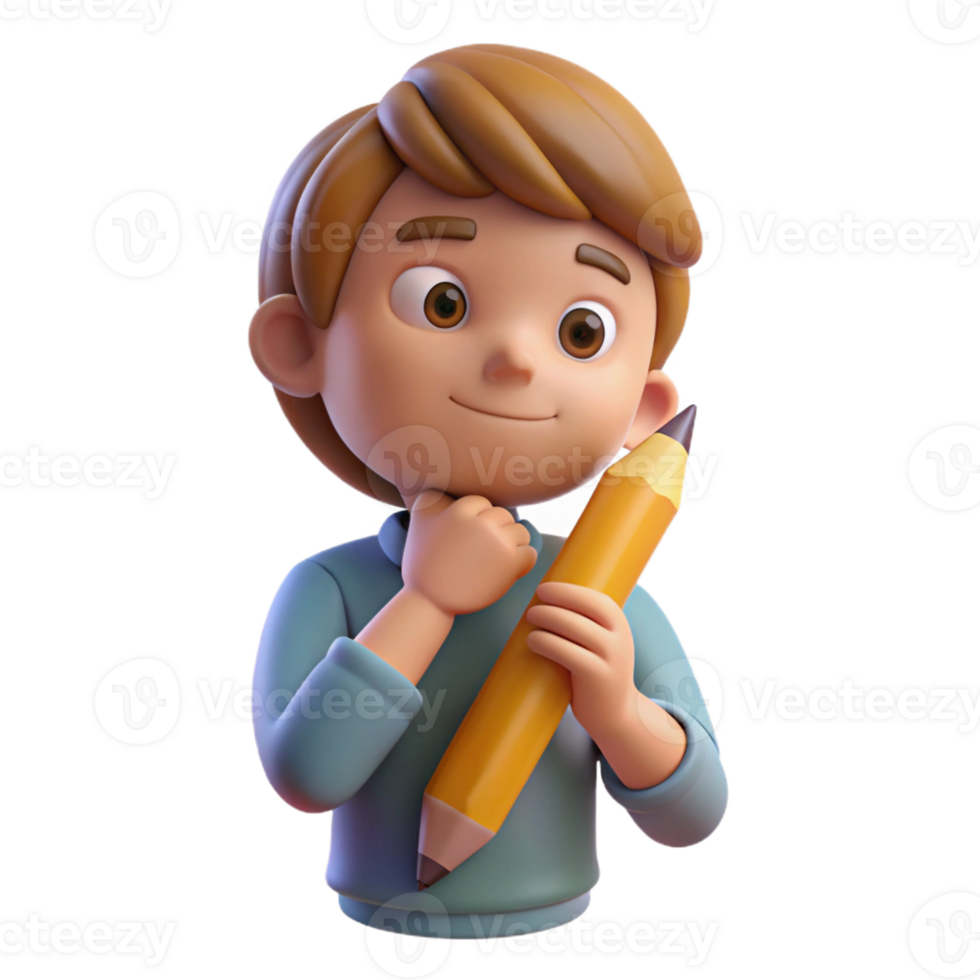 vibrant abstract Thoughtful child holding a pencil high quality png