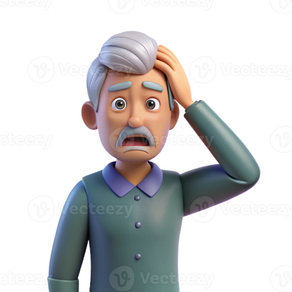 dramatic minimalist Confused senior man scratching his head premium png