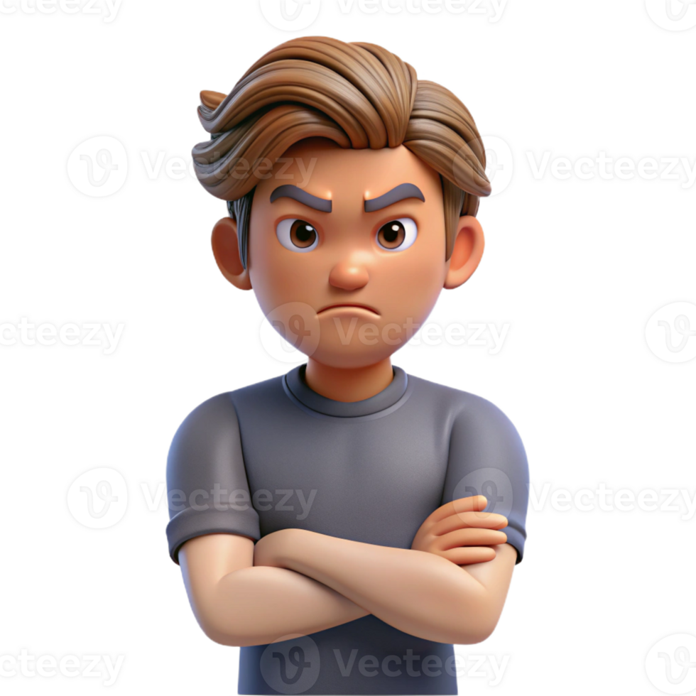 serene artistic Angry teenager with crossed arms detailed png