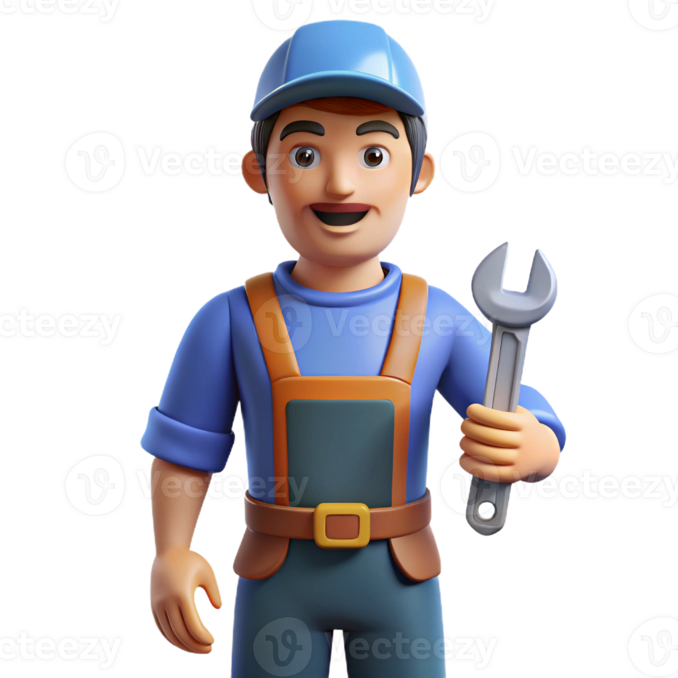 elegant classic Mechanic in overalls with a wrench 4K png