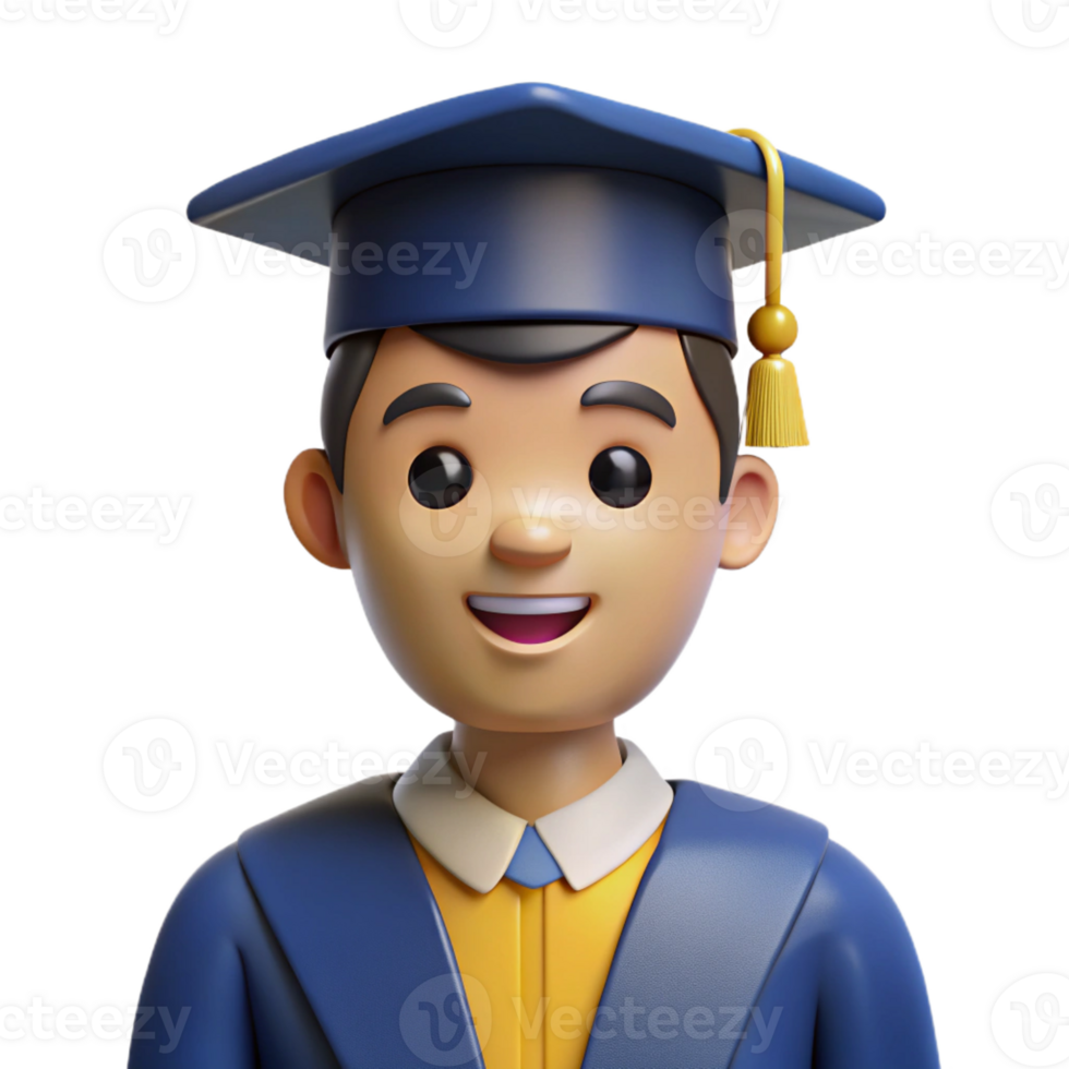 serene rustic Graduate student in cap and gown detailed png