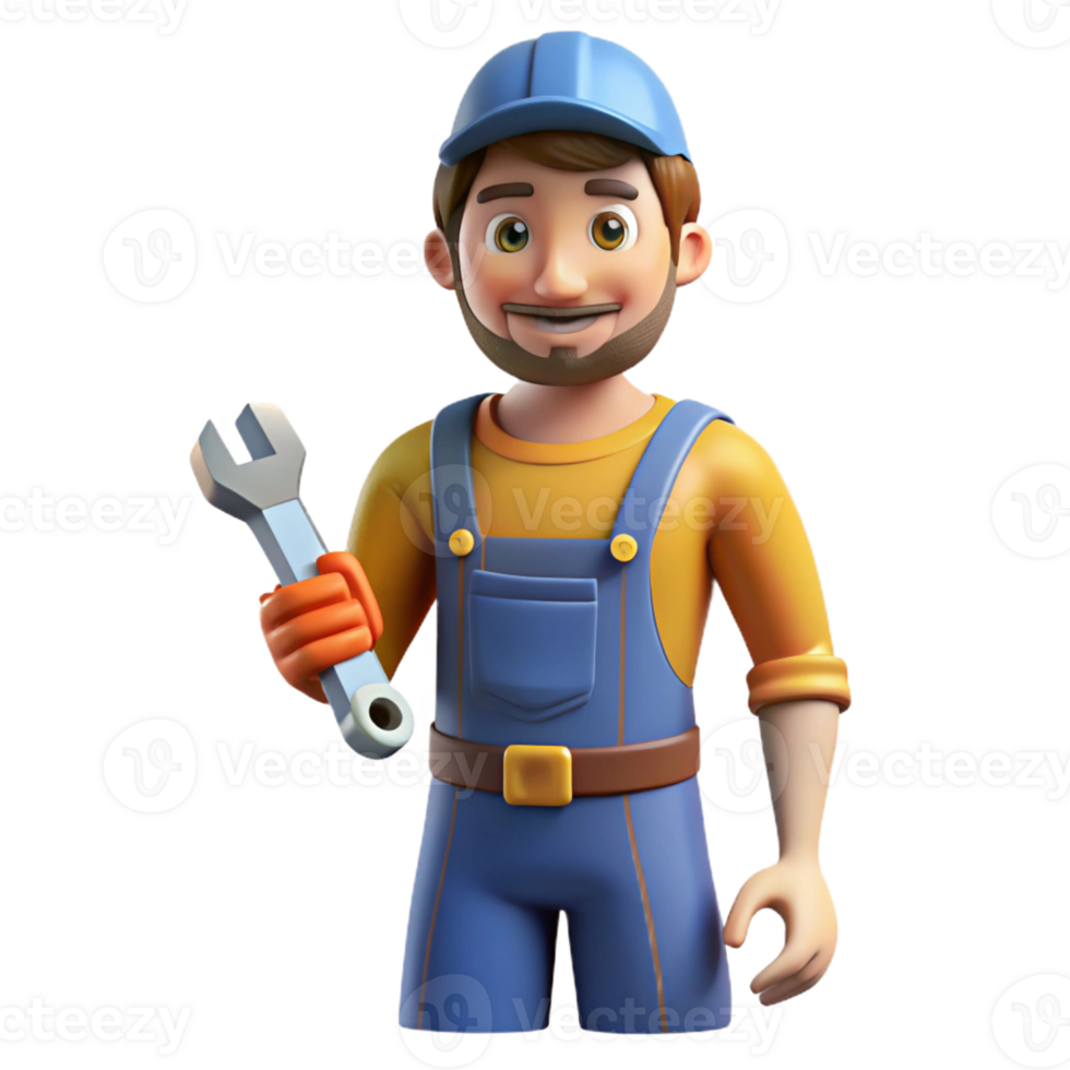 wonderful classic Mechanic in overalls with a wrench exclusive png