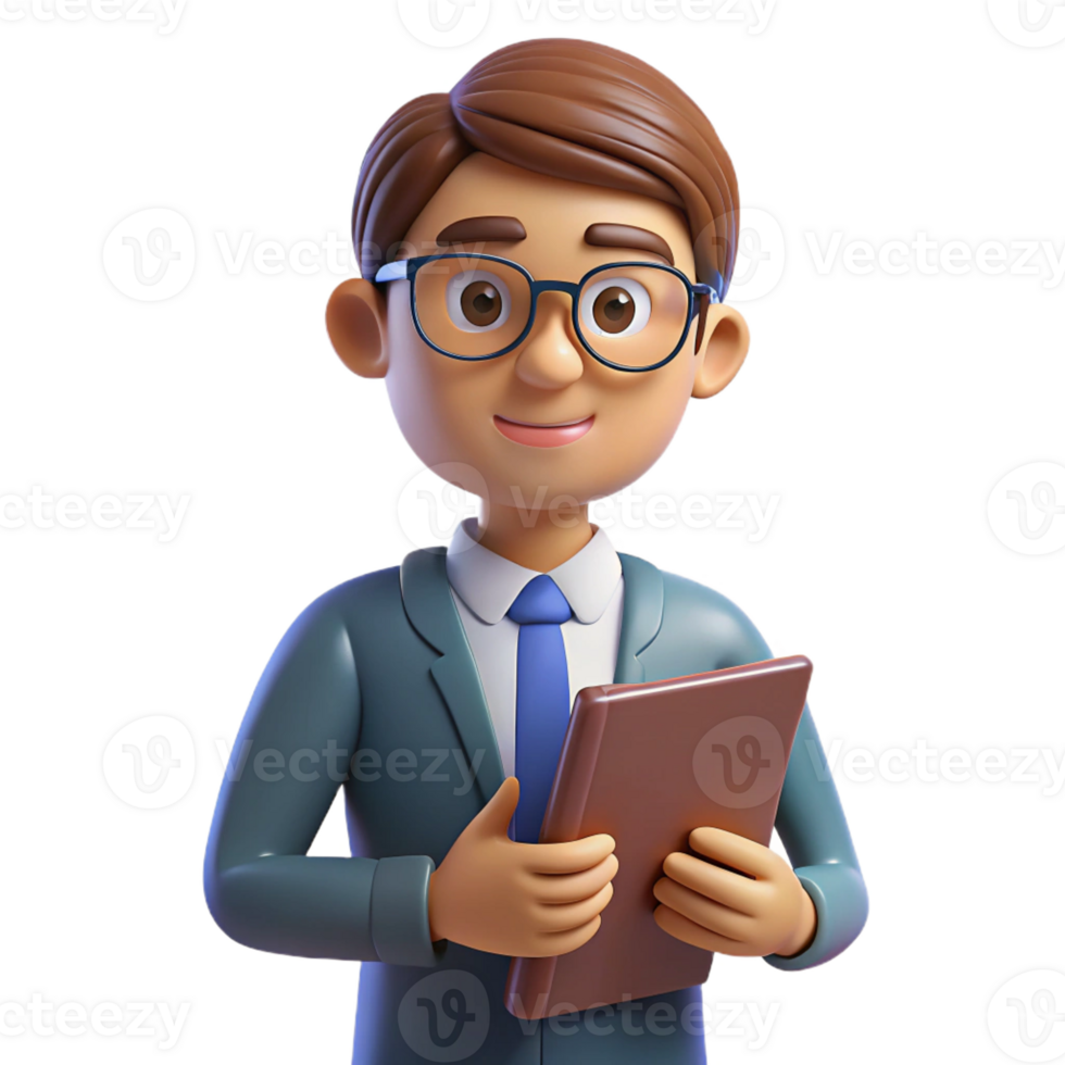 stunning minimalist Teacher with glasses and a book authentic png
