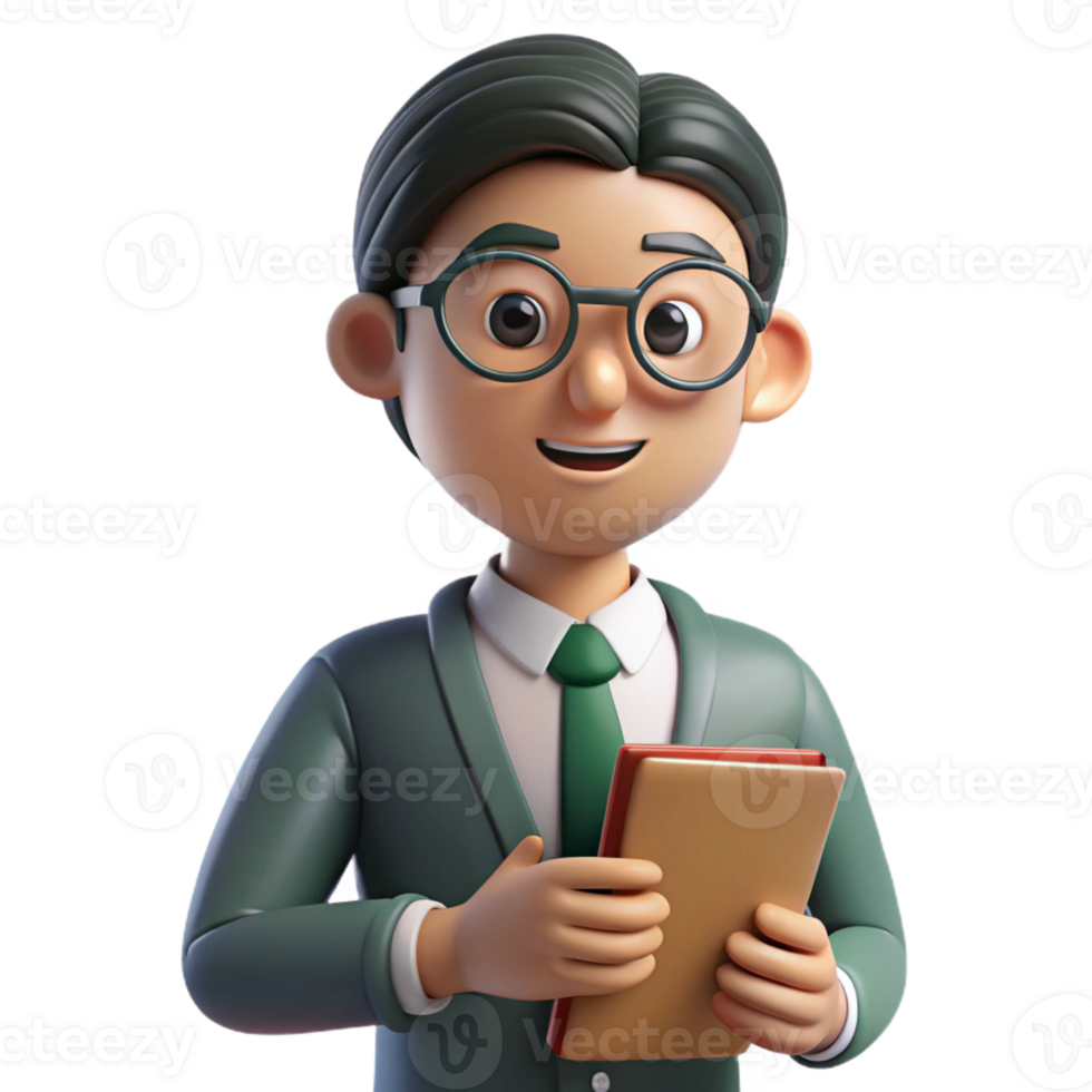 vibrant minimalist Teacher with glasses and a book high resolution png