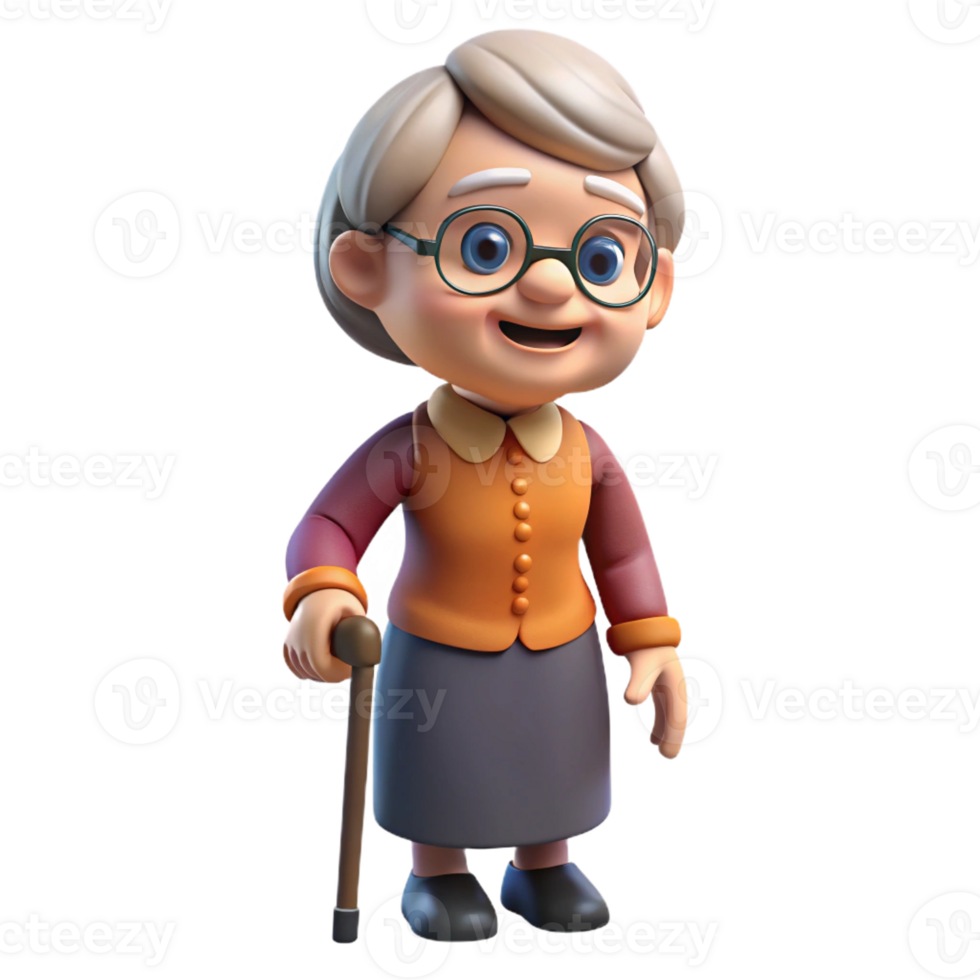 stunning creative Smiling elderly woman with a cane genuine png