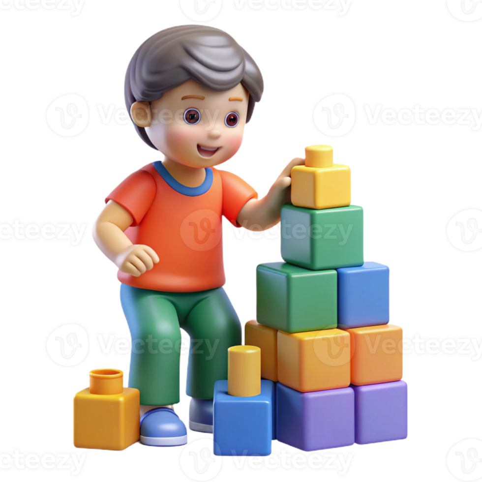 vibrant contemporary Child playing with building blocks professional png
