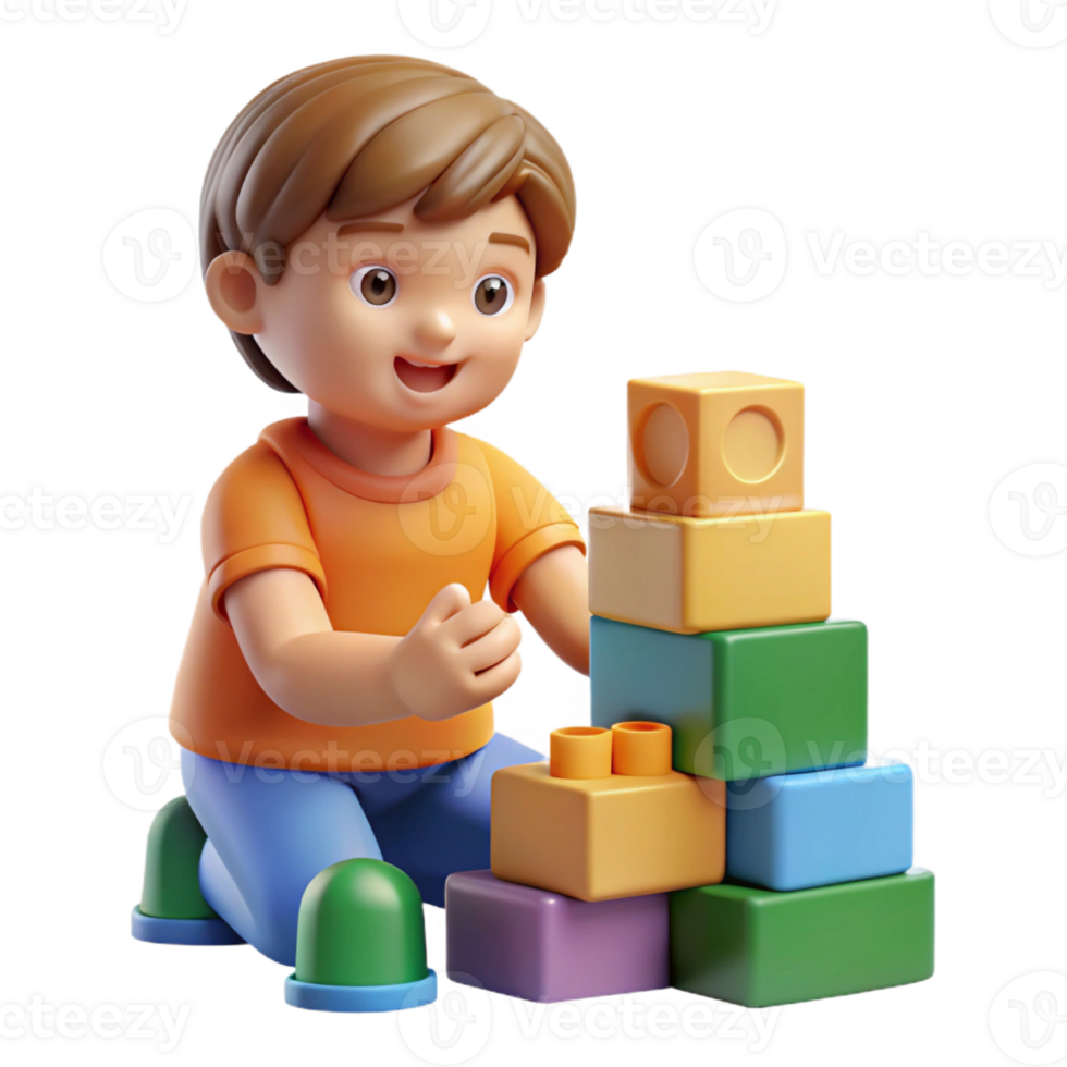 serene minimalist Child playing with building blocks genuine png
