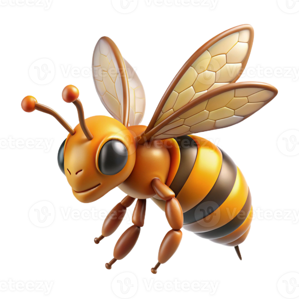 serene minimalist Honeybee in flight with pollen on legs high quality png