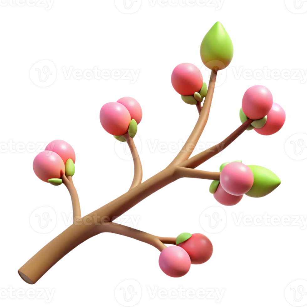 serene contemporary Tree branch with buds original png