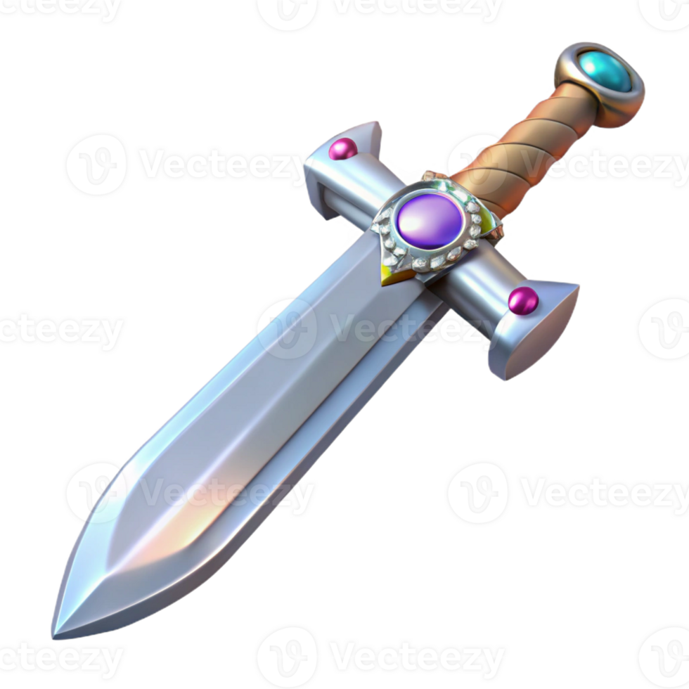 impressive contemporary A single, gleaming silver sword, hilt encrusted with jewels authentic png