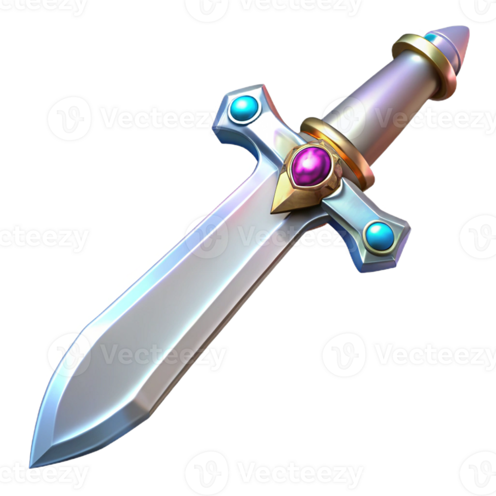 impressive creative A single, gleaming silver sword, hilt encrusted with jewels 4K png