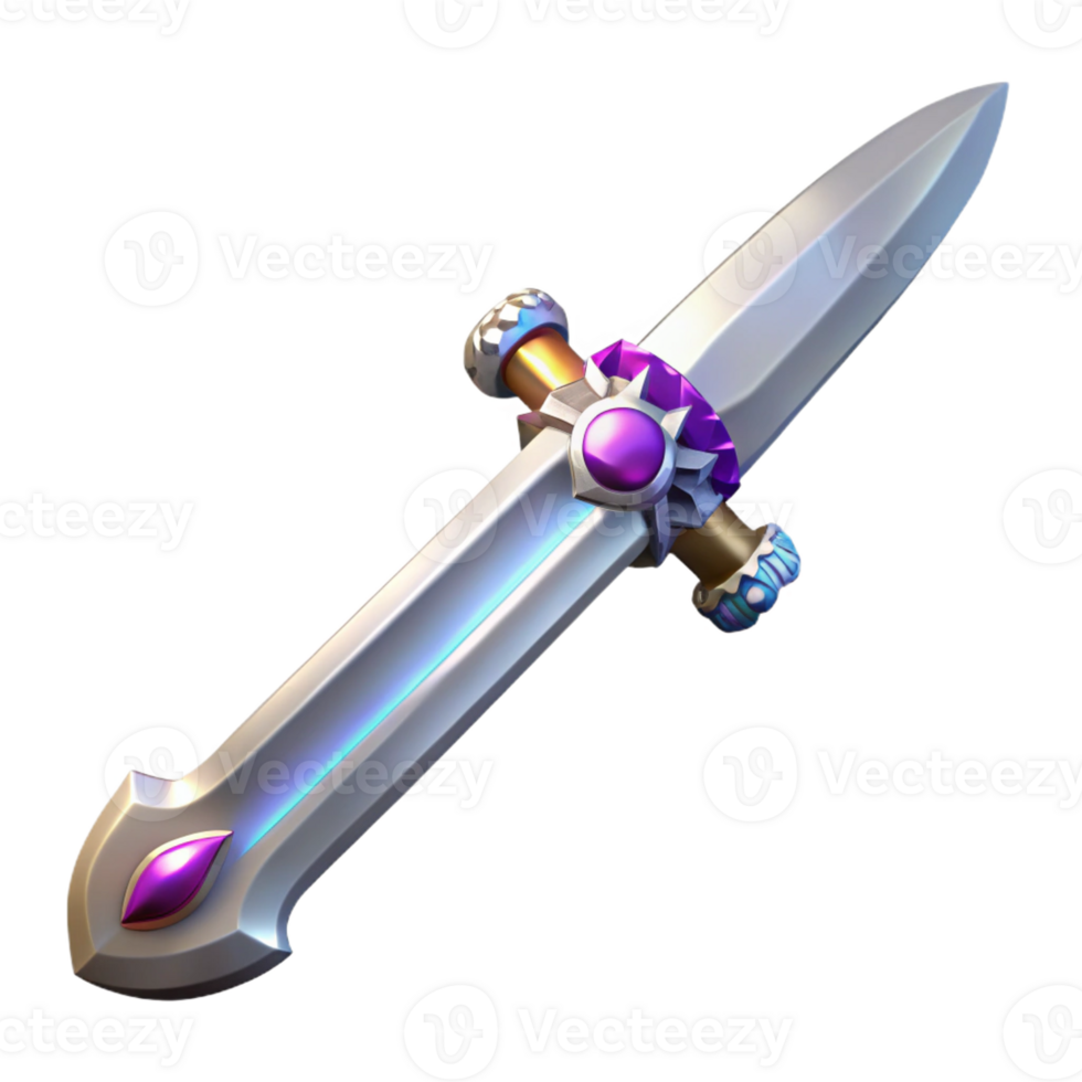 magnificent contemporary A single, gleaming silver sword, hilt encrusted with jewels exclusive png