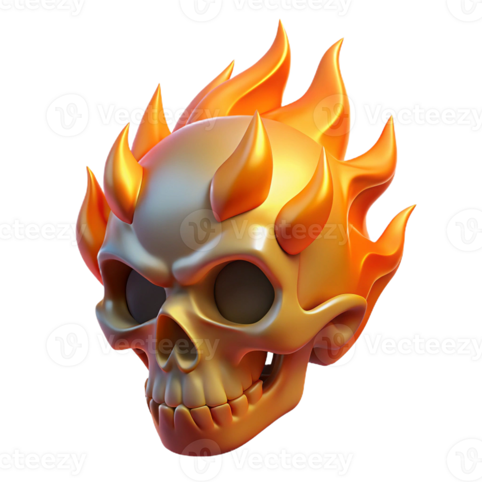 dramatic creative A stylized skull, wreathed in flames premium png