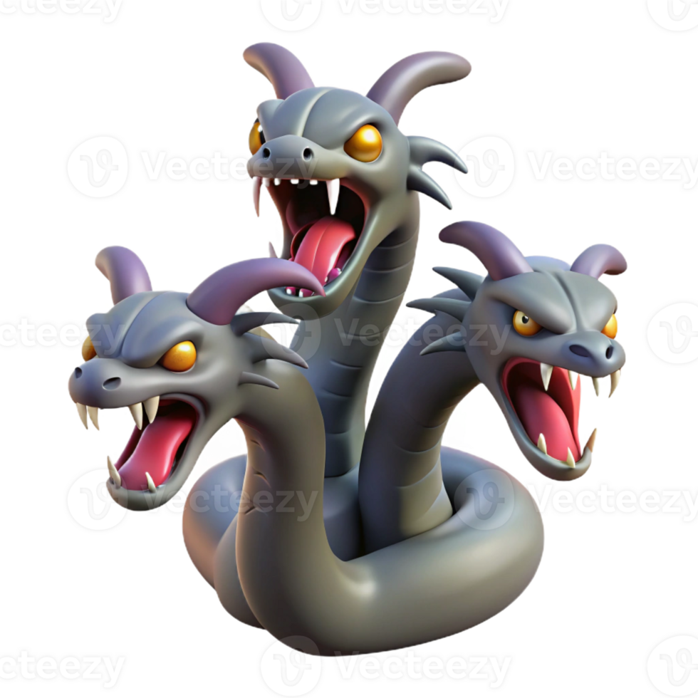 dramatic minimalist A mythical hydra, multiple heads hissing 4K png