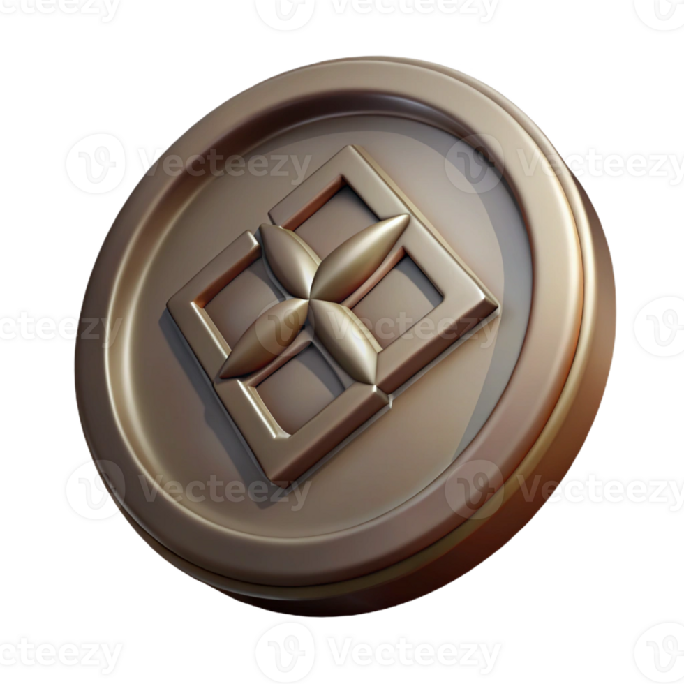 serene abstract A single, ancient coin, with indecipherable markings 4K png