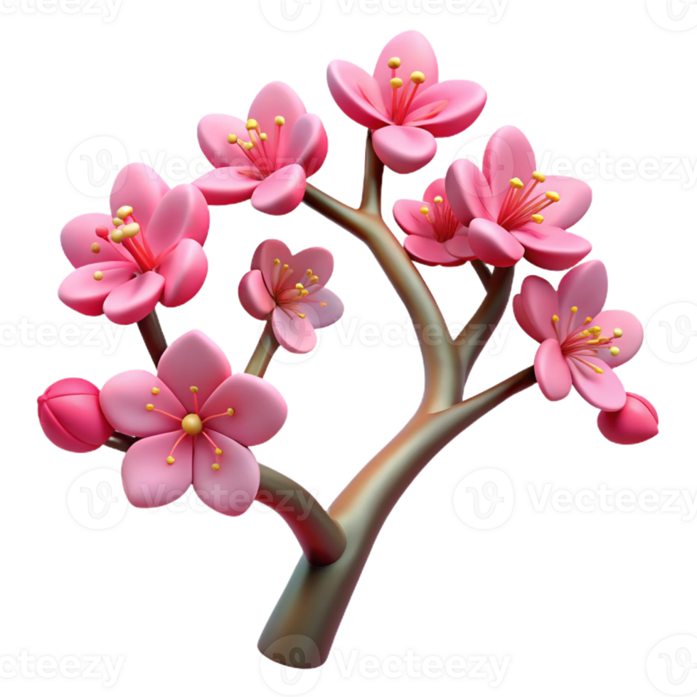extraordinary modern A stylized tree branch, covered in blossoms authentic png