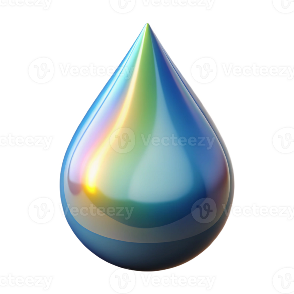 beautiful classic A single, stylized raindrop, reflecting a rainbow authentic png