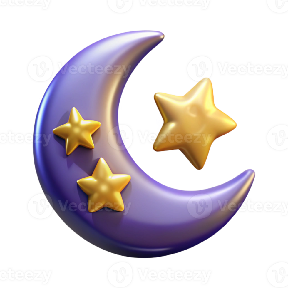 dramatic contemporary A stylized crescent moon, adorned with stars high quality png