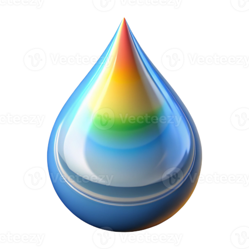 extraordinary creative A single, stylized raindrop, reflecting a rainbow high resolution png