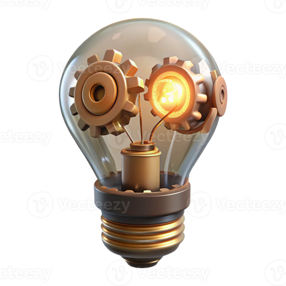 wonderful artistic Steampunk lightbulb with exposed filaments and gears professional png