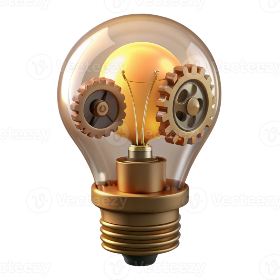 vibrant vintage Steampunk lightbulb with exposed filaments and gears authentic png