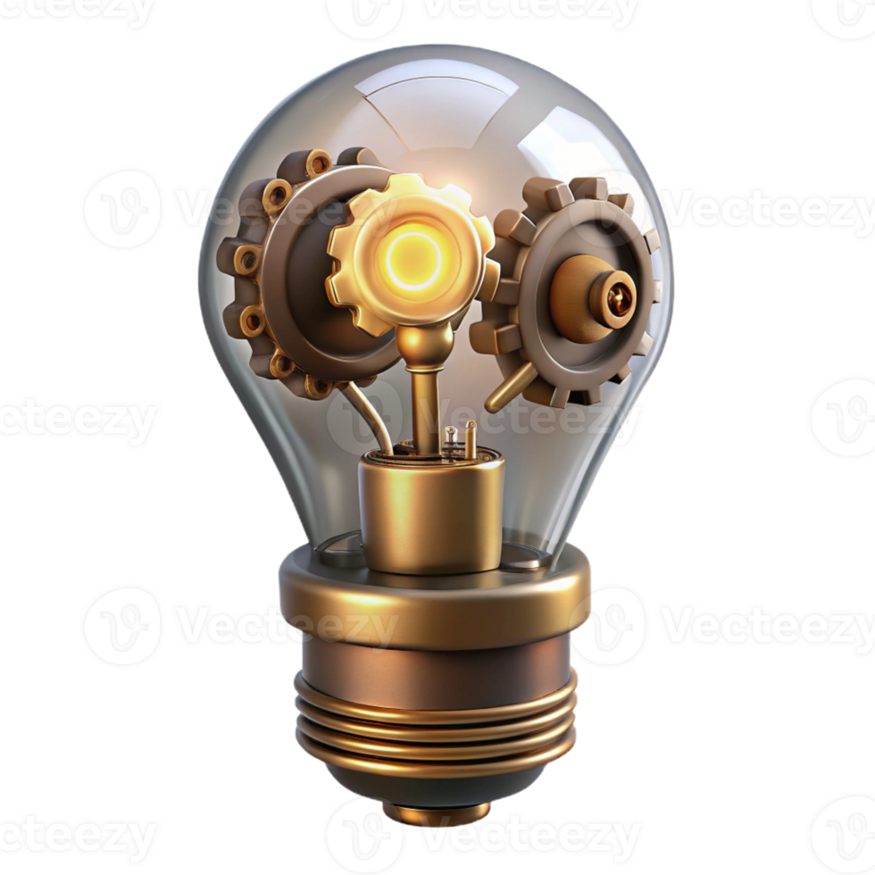 impressive creative Steampunk lightbulb with exposed filaments and gears premium png