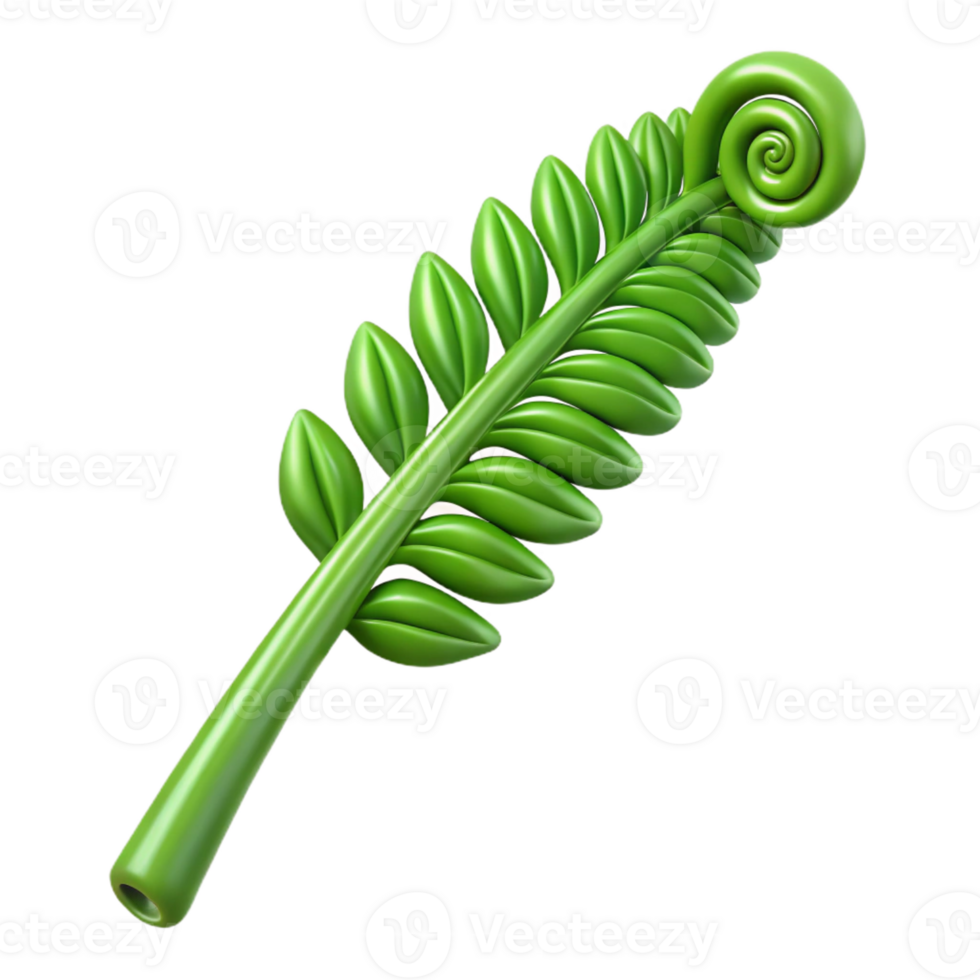impressive minimalist Single green fern frond, unfurling 4K png