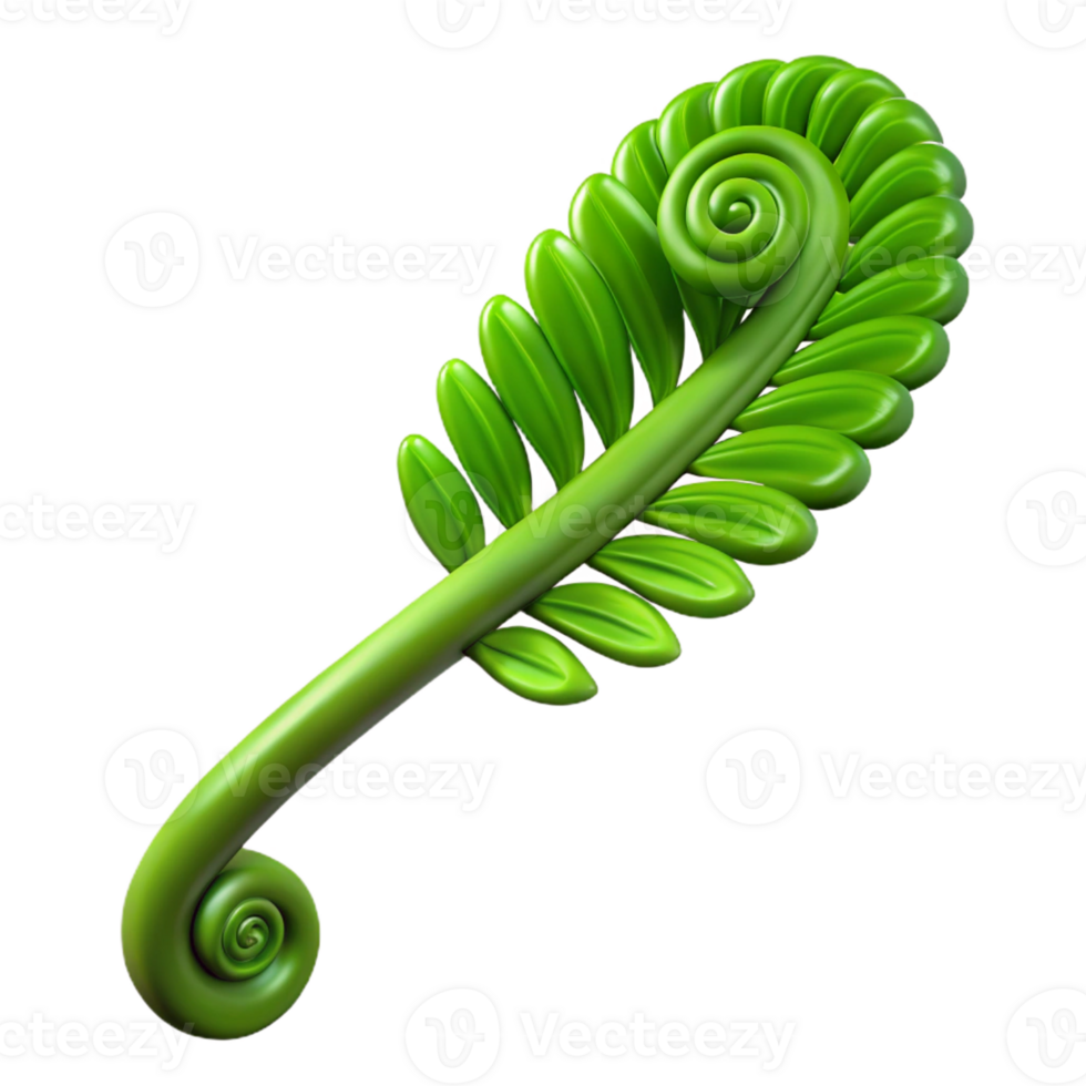 dramatic traditional Single green fern frond, unfurling 4K png