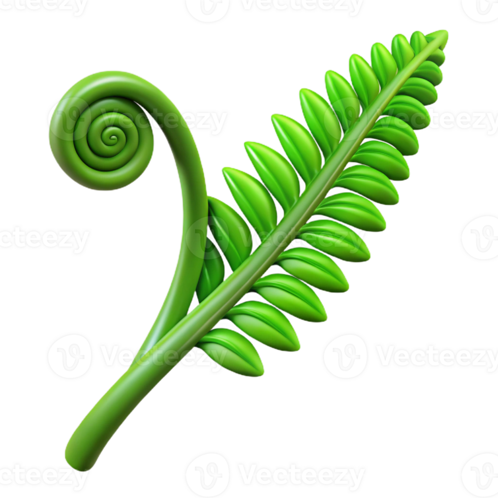 vibrant abstract Single green fern frond, unfurling high quality png