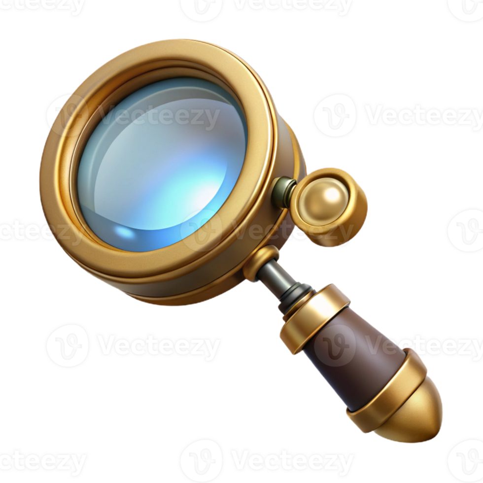 magnificent modern Steampunk monocle with a delicate brass frame and magnifying glass high resolution png