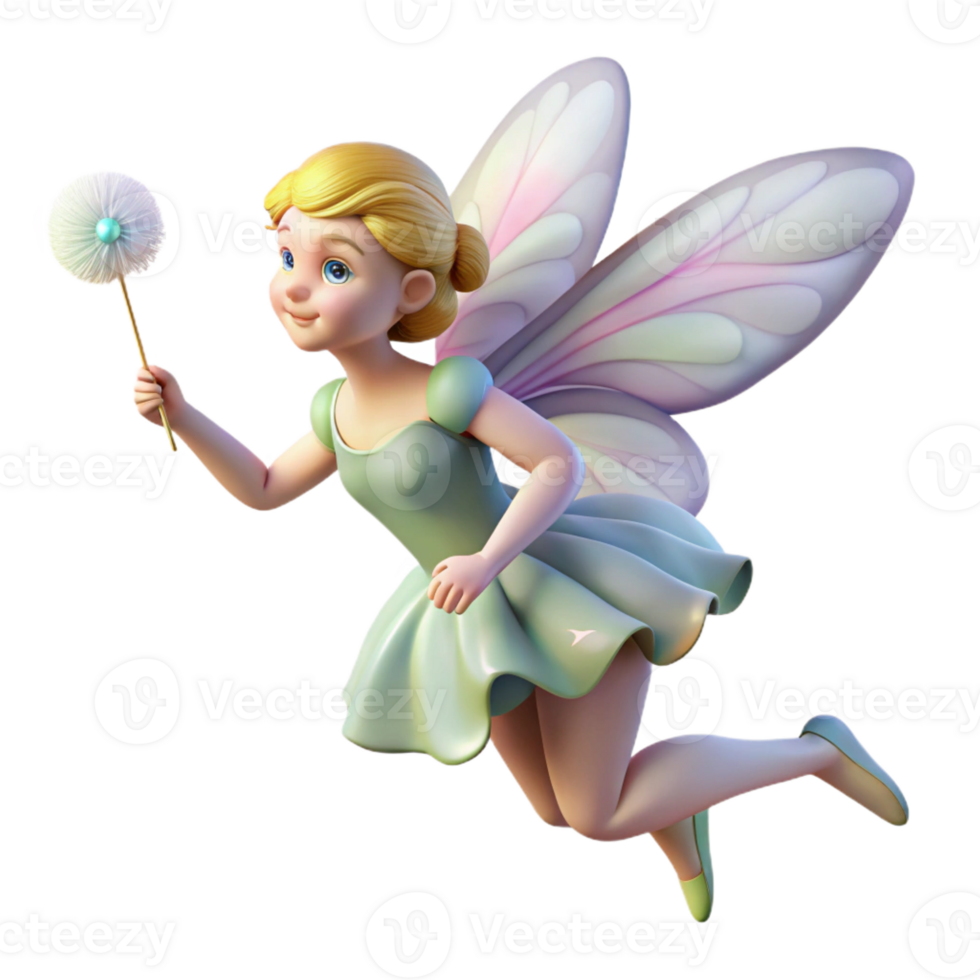 beautiful modern A delicate fairy, iridescent wings fluttering, holding a dandelion seed high quality png