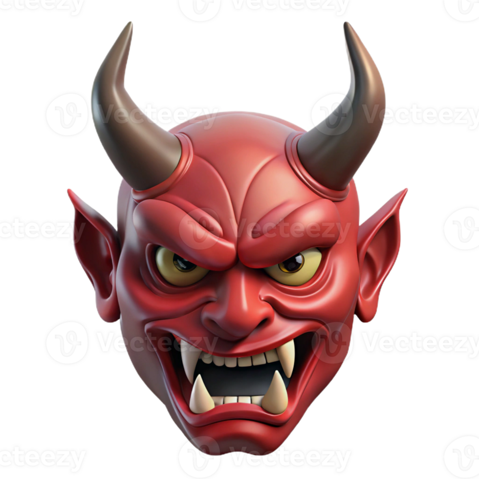 impressive classic A horned demon mask with a menacing expression 4K png