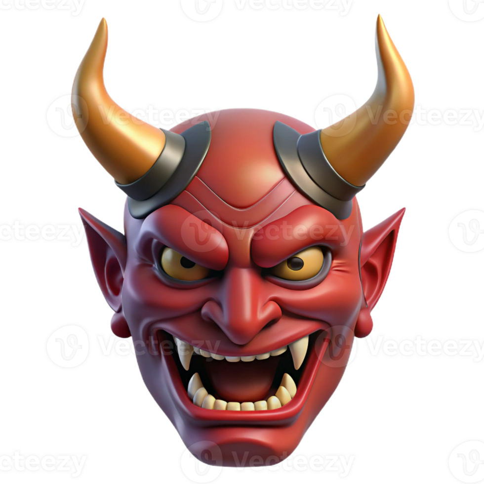 serene abstract A horned demon mask with a menacing expression 4K png