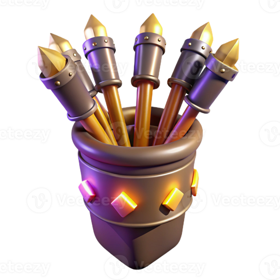 vibrant creative A quiver full of magical arrows with glowing tips 4K png