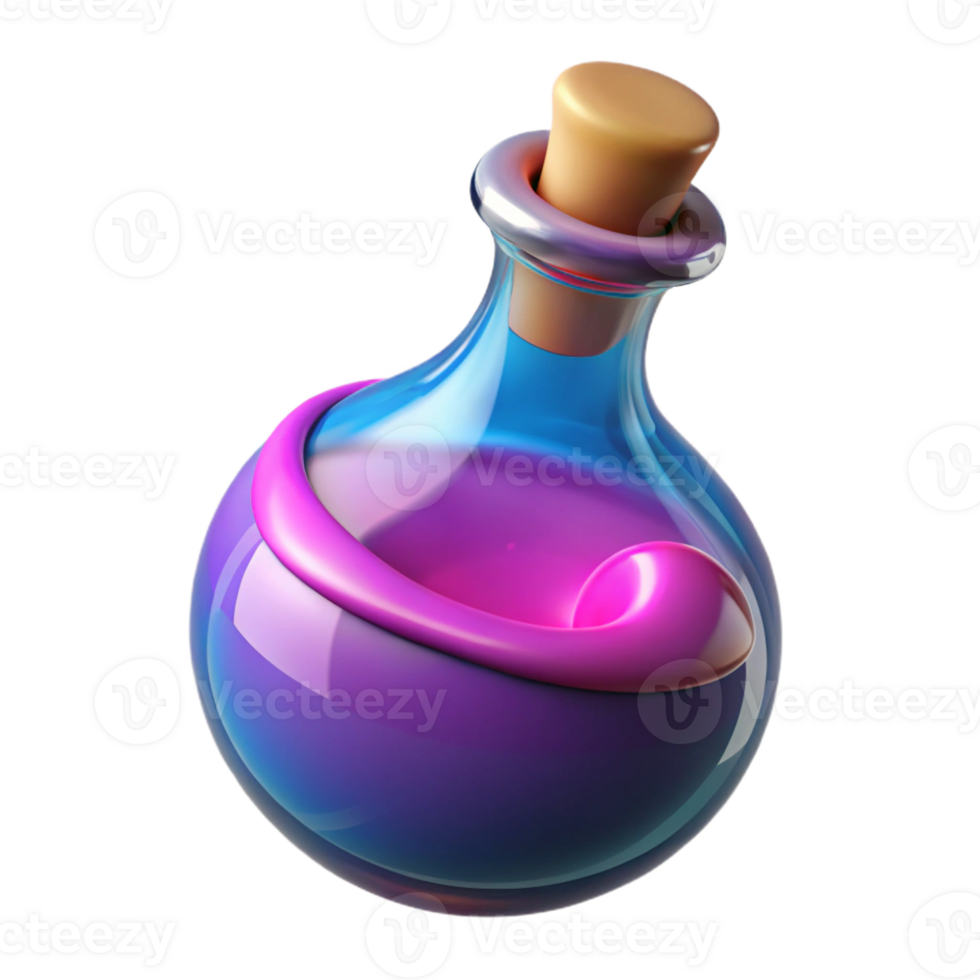 elegant classic A single potion bottle with a swirling, colorful liquid inside 4K png