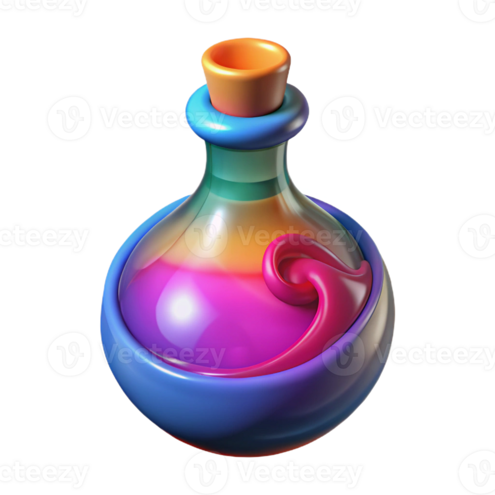 elegant rustic A single potion bottle with a swirling, colorful liquid inside professional png