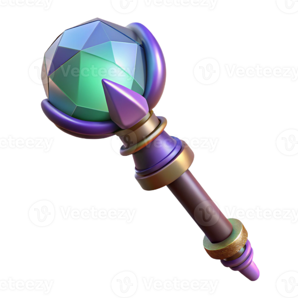 beautiful modern A magical staff topped with a glowing crystal orb original png