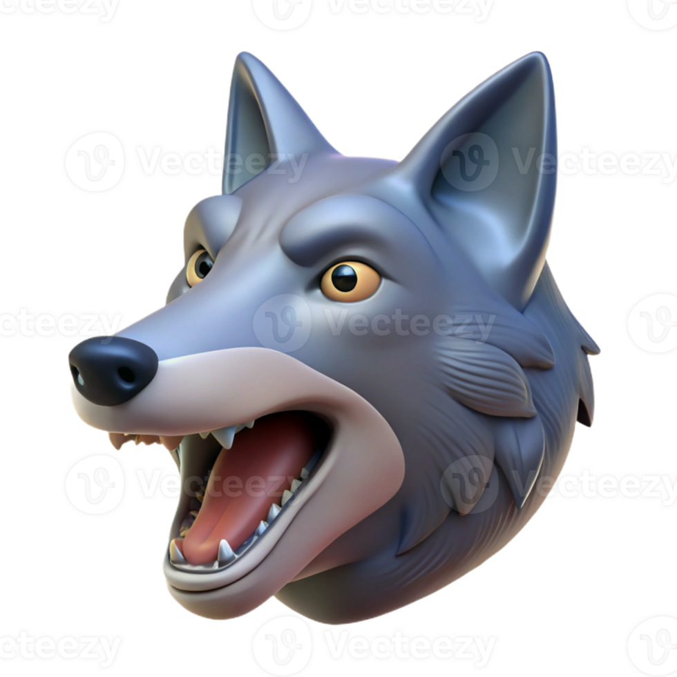 serene traditional A single, stylized wolf head howling high resolution png