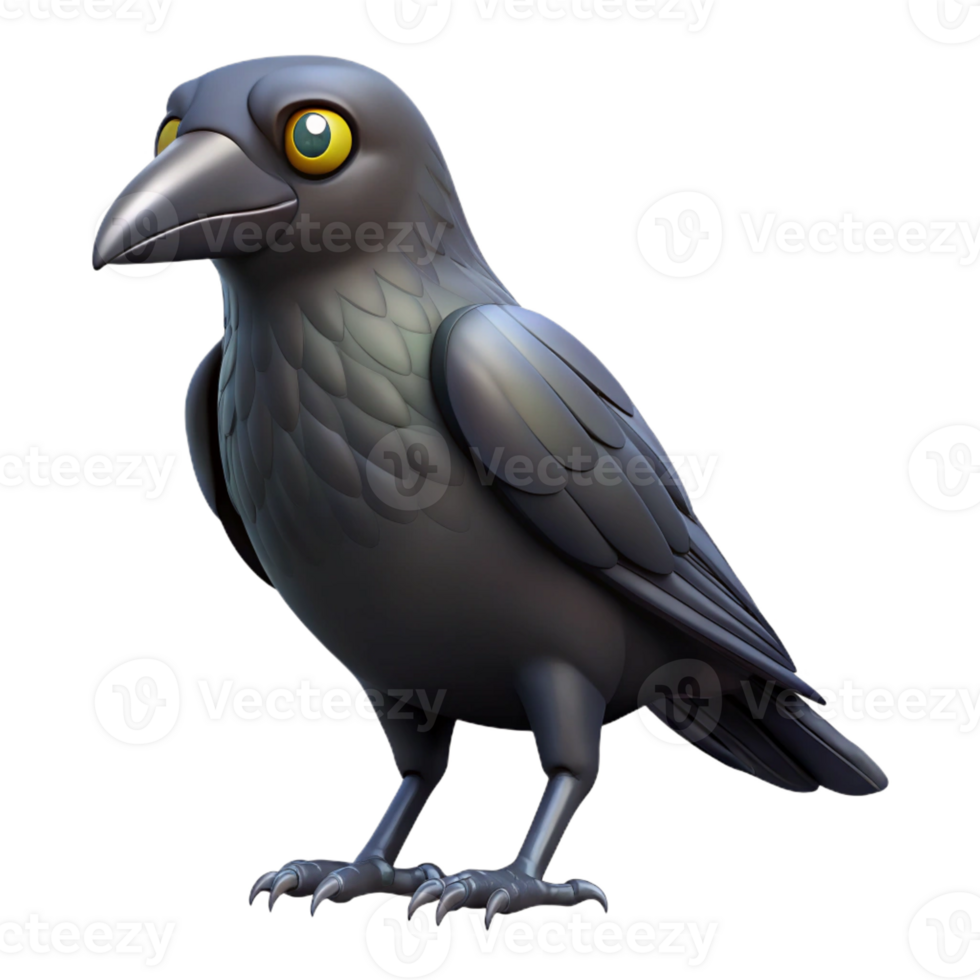 dramatic abstract A single, realistic raven with glowing eyes premium png