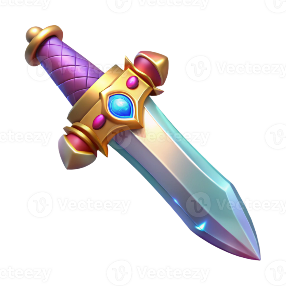 vibrant rustic A glowing, ornate dagger with a jeweled hilt authentic png