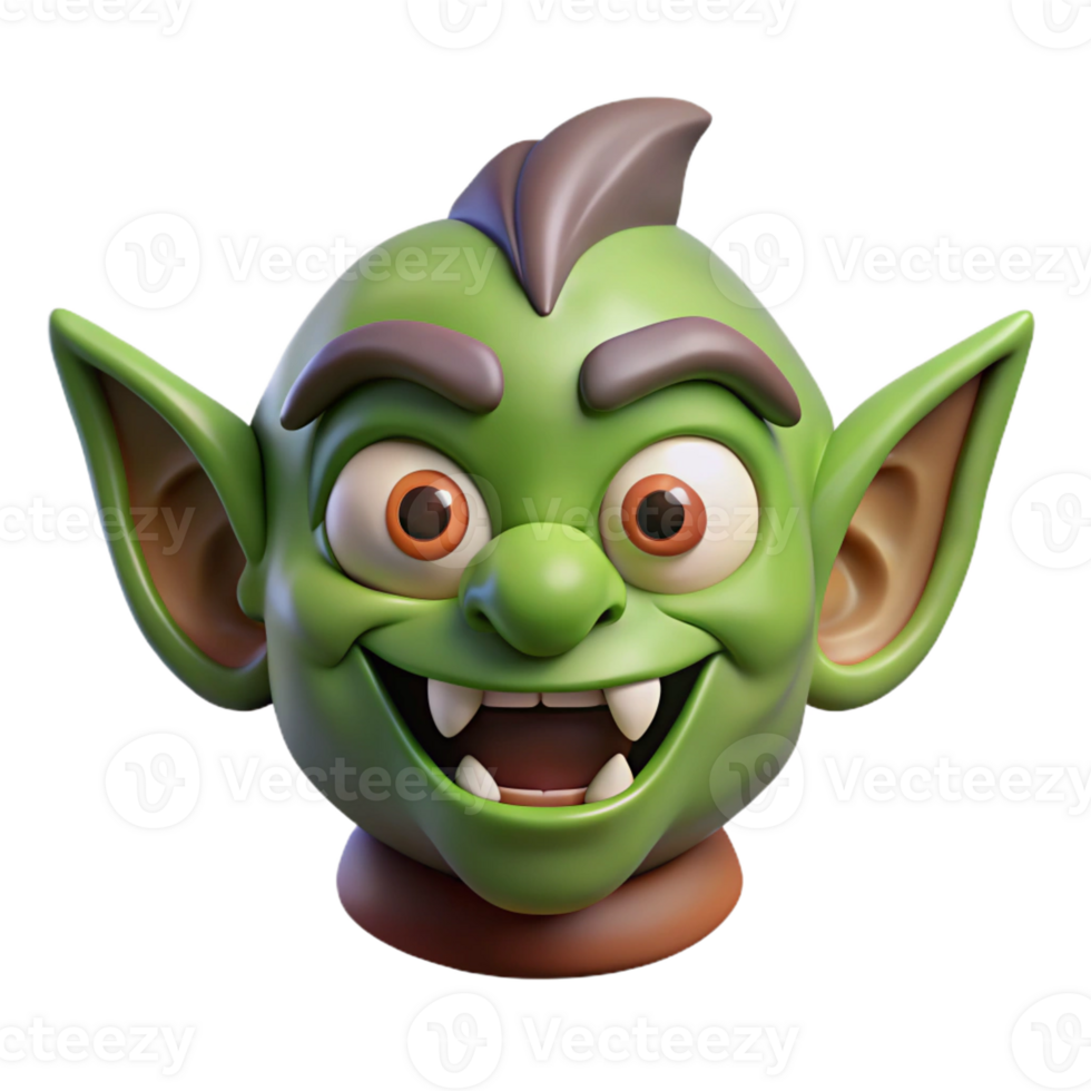 impressive contemporary A stylized, cartoon-style goblin head professional png