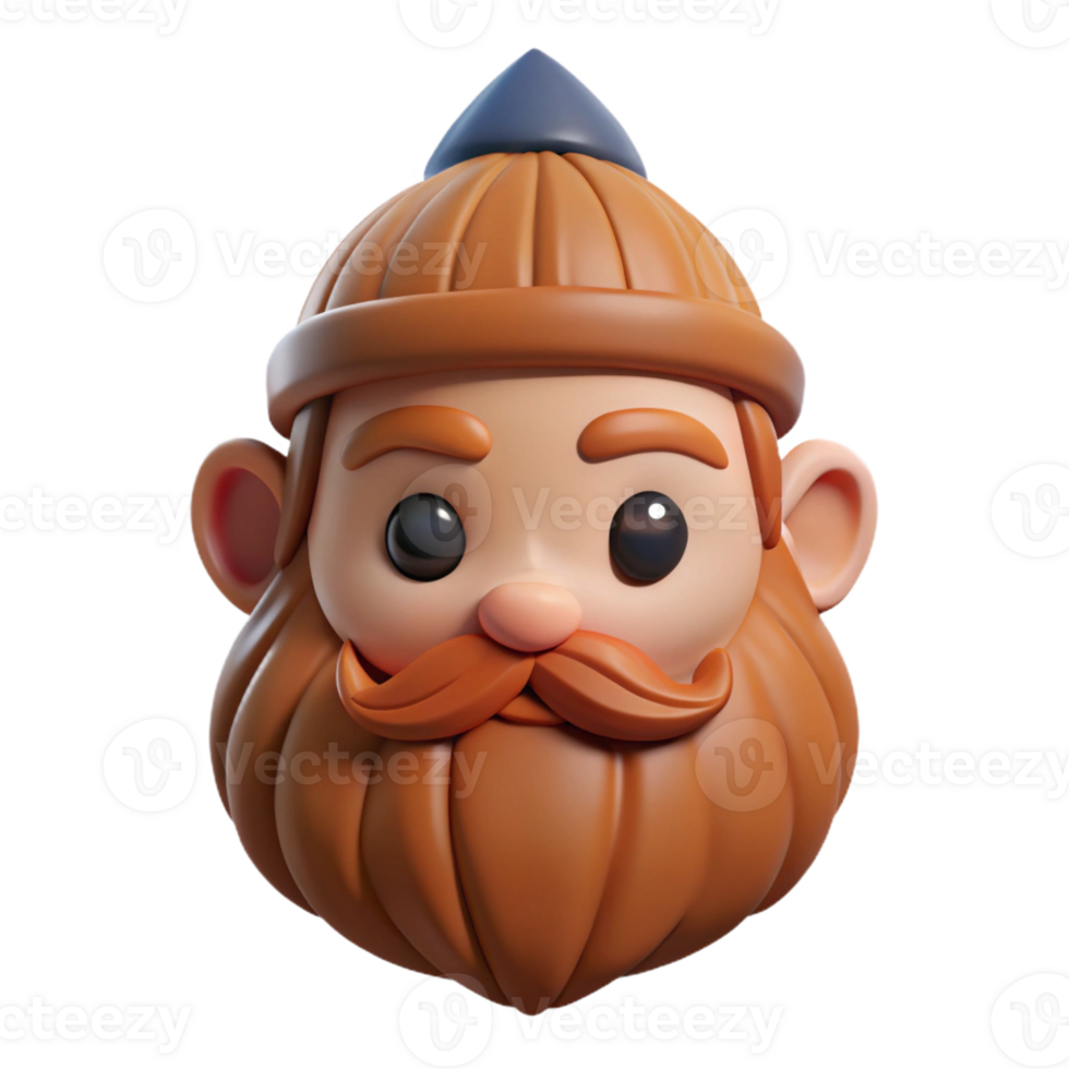 vibrant minimalist A stylized, cartoon-style dwarf head with a long beard professional png