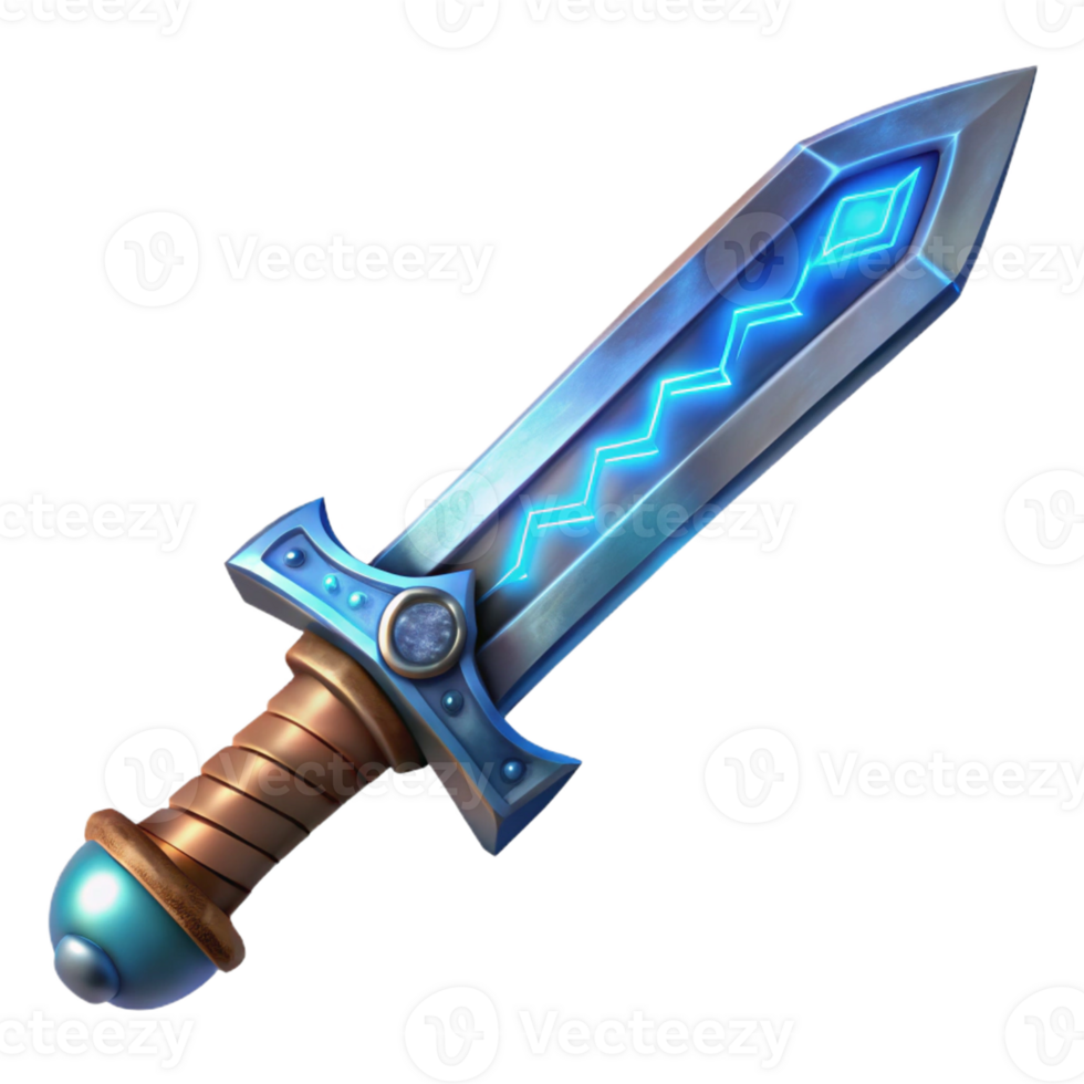 impressive modern A gleaming, double-edged fantasy sword with intricate runes etched on the blade genuine png