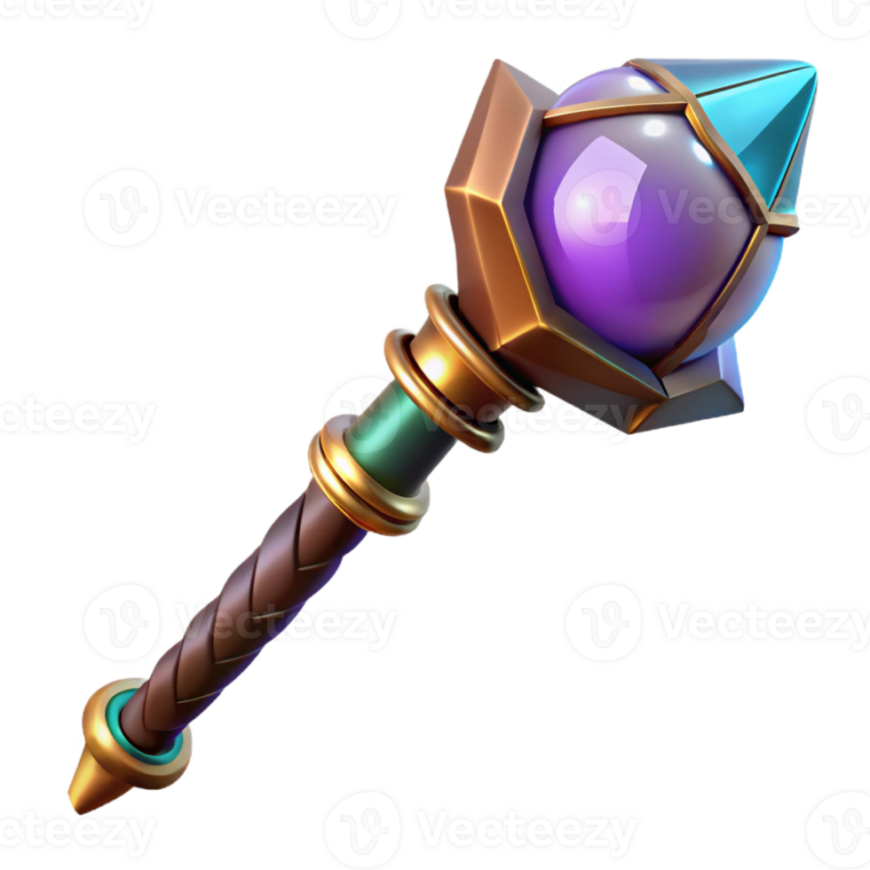 vibrant artistic A powerful wizard staff topped with a glowing crystal orb exclusive png