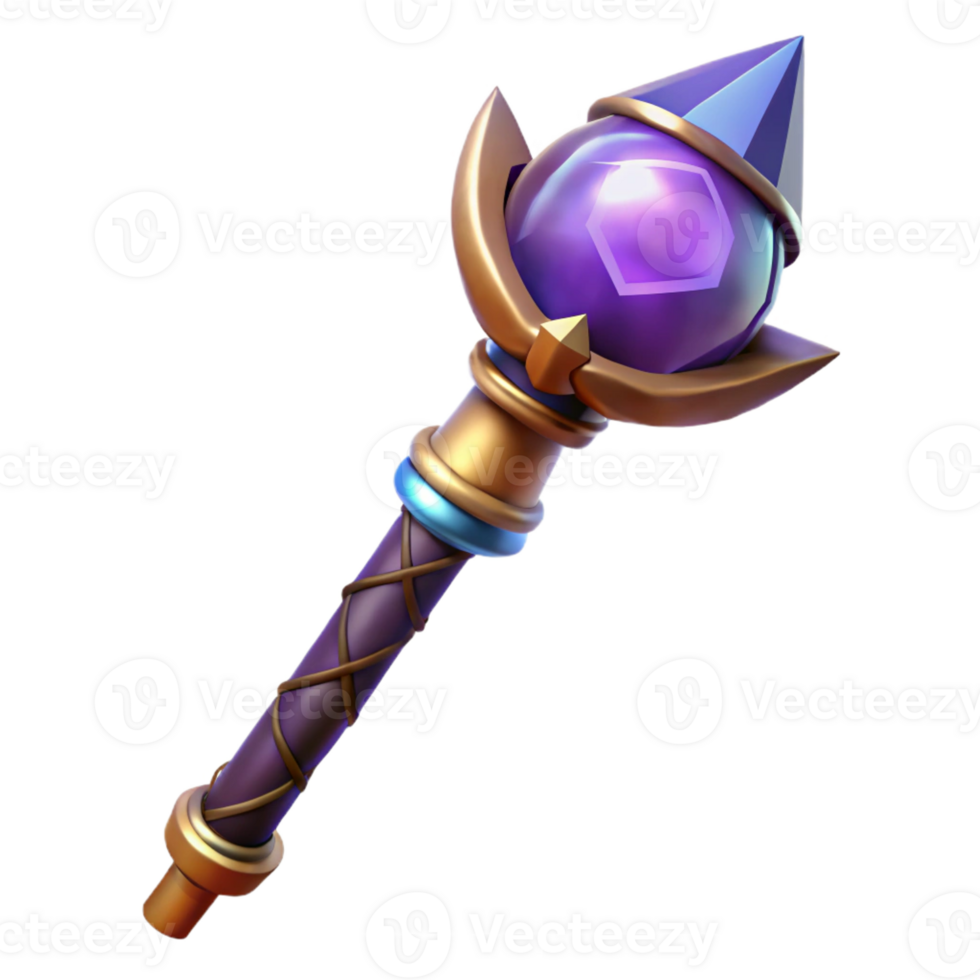 dramatic traditional A powerful wizard staff topped with a glowing crystal orb authentic png
