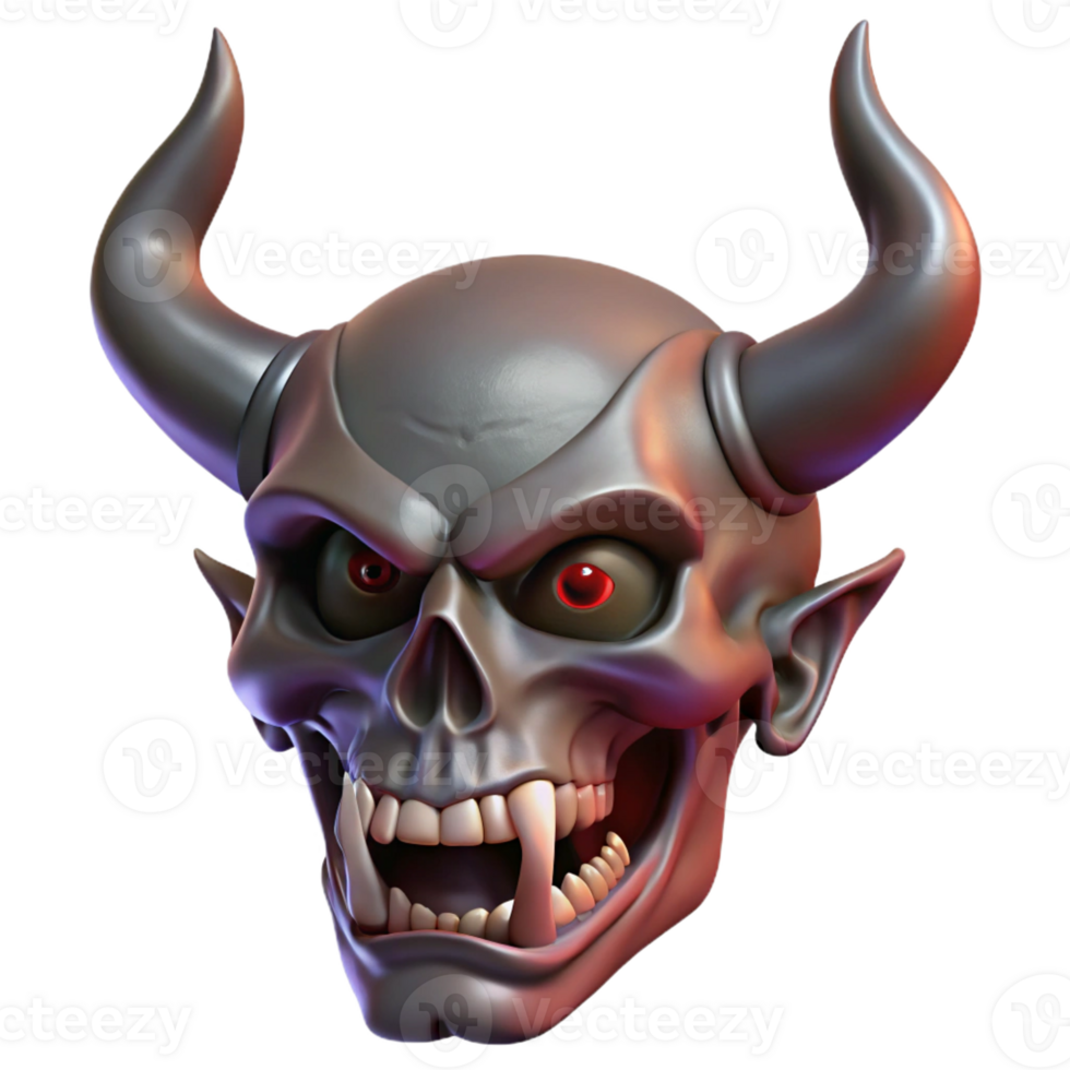 elegant minimalist A detailed, horned demon skull, menacing grin original png