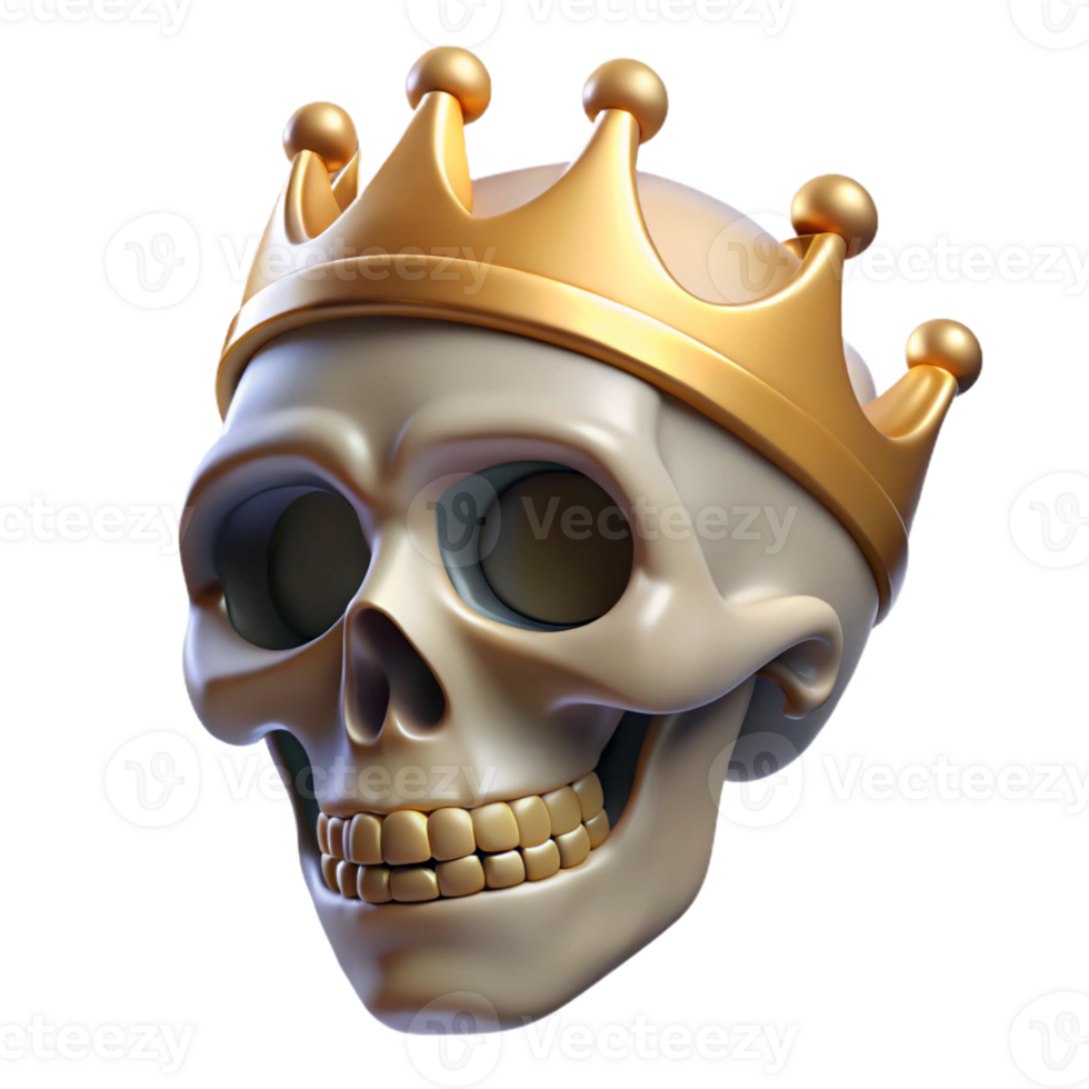 elegant minimalist A detailed, realistic human skull wearing a golden crown exclusive png