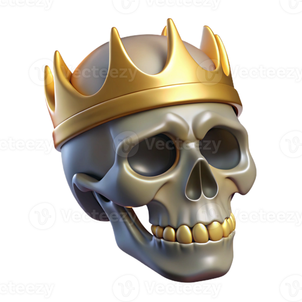 elegant artistic A detailed, realistic human skull wearing a golden crown professional png