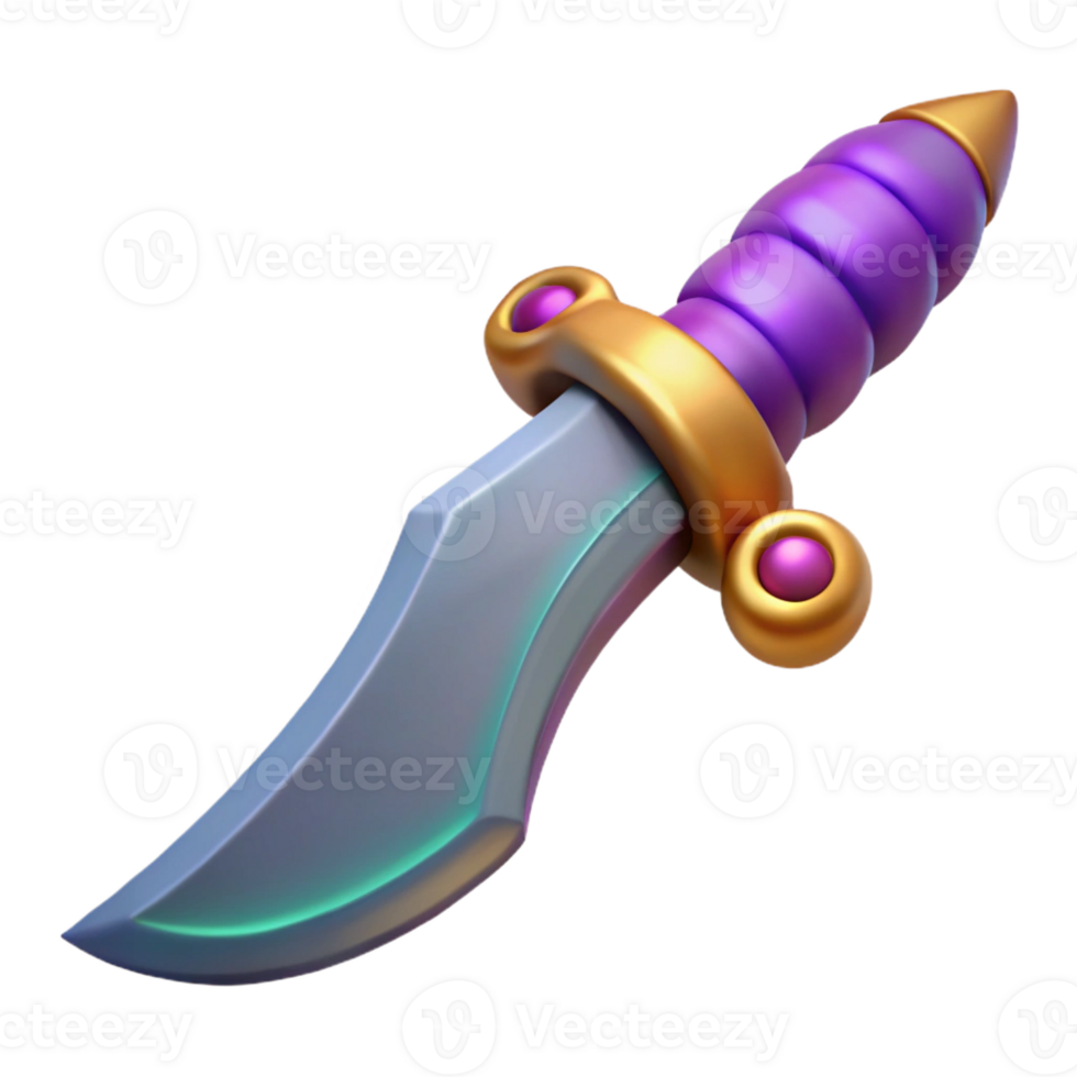 impressive minimalist A stylized, curved dagger with a jeweled hilt authentic png
