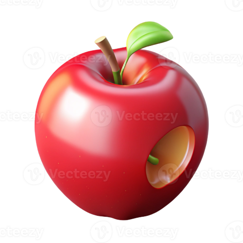 vibrant rustic A single, ripe red apple with a bite taken out genuine png